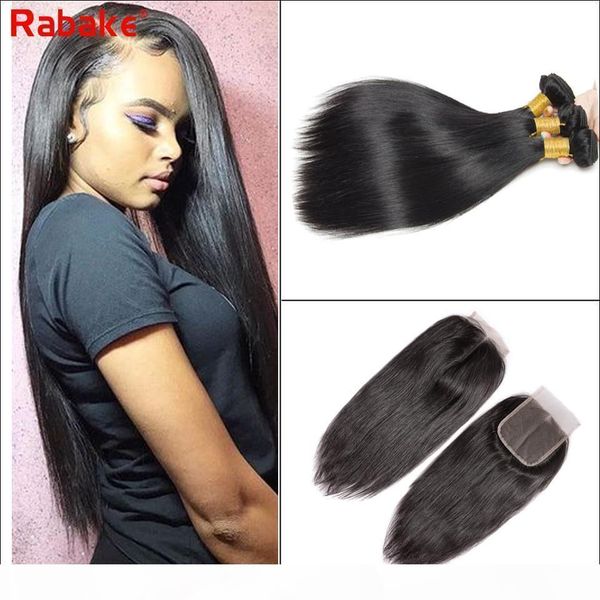 

straight brazilian virgin hair weave bundles with lace closure 100% unprocessed human hair extensions 4x4 swiss lace sew in rabake hair, Black;brown