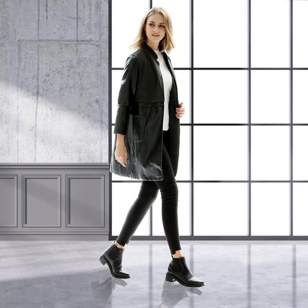 

women's leather & faux 2021 autumn women jacket solid color ladies outerwear slim fit female coat moto&biker fashion high quatily qt34, Black