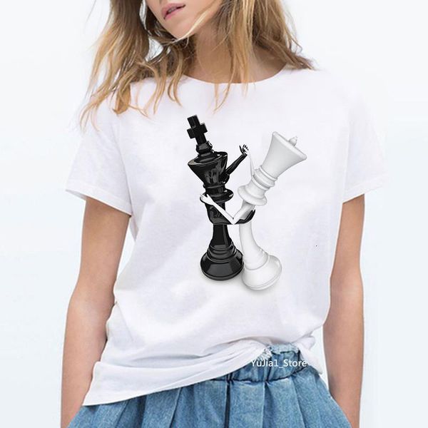 

novelty design dancing chess print funny t shirts women streetwear chess lover friends birthday gift personalized punk tshirt, White