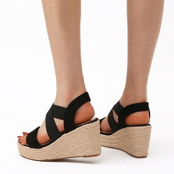 

sandals bonjomarisa for dropship female solid non-slip open toe platform women wedges casual comfy leisure shoes woman, Black