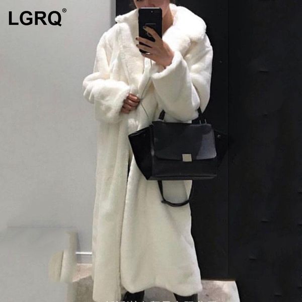 

women's fur & faux [lgrq] white warm fluffy jacket lapel long sleeve design coat fashion tide autumn winter 2021 19d39278, Black