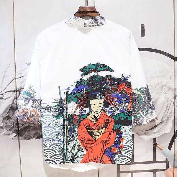 

men's casual shirts geskeey sun proof clothes style daopao couple guochao ancient chinese kimono japanese summer thin coat high soft, White;black