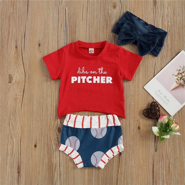 

clothing sets kid girl's baseball shorts set short sleeves round neck high waist triangle crotch with bowknot hairband, White