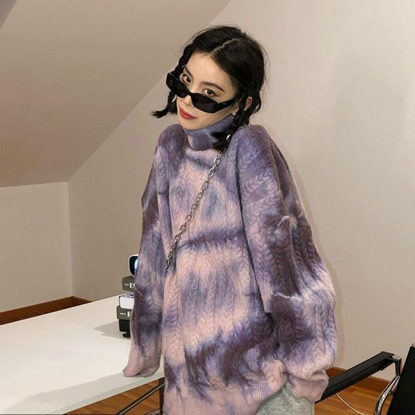 

women's sweaters winter warm turtleneck sweater fashion purple knitted loose streetstyle 2021 fall kobieta swetry women clothing eb50gl, White;black
