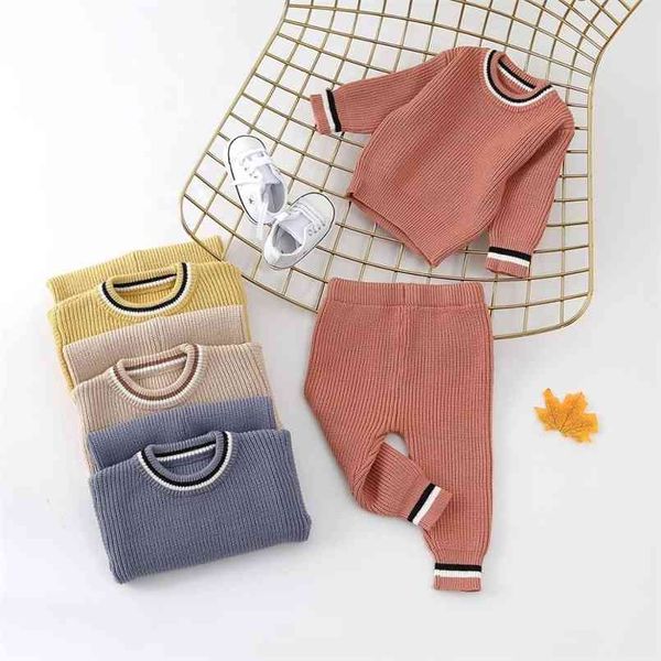 2 pcs bebê menino casual listras Bebê de algodão malha crianças macia outono pano de inverno 210528