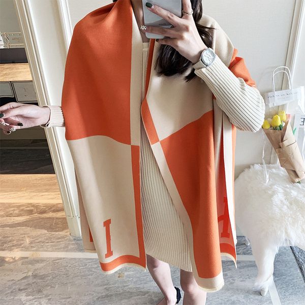 

autumn winter new shawls imitation cashmere scarf female letters double-sided printing korean version of wild warm shawl wholesale, Blue;gray