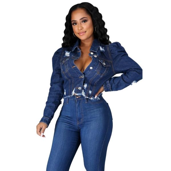 

women's jackets 2021 denim jeans jacket women designer fashion turn down collar long sleeve frayed coat retro button up, Black;brown