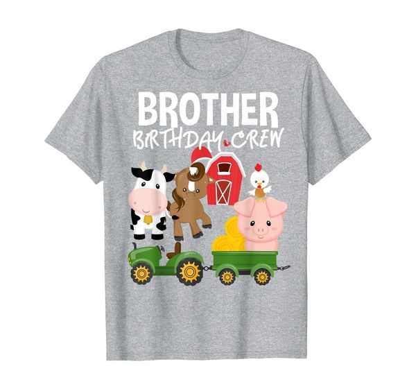 

brother birthday crew farm animals barnyard tractor party t-shirt, White;black