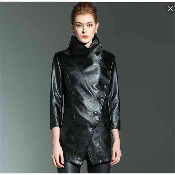 

leather jacket high fashion men belt and long large lapel coat windbreaker, Black