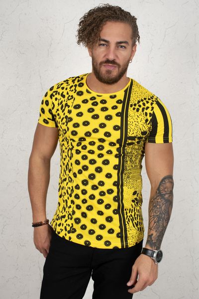

Yellow Multi Pattern Oval Cut Men 's Tee Shirt 2002021 5hzl, White;black