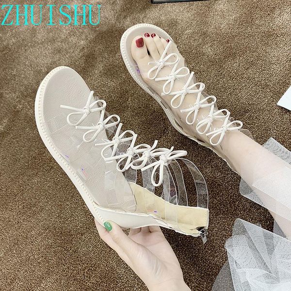 

sandals bowknot women's summer 2021 fashion flat-bottomed korean style hollow high-all-match zapatos para mujer, Black