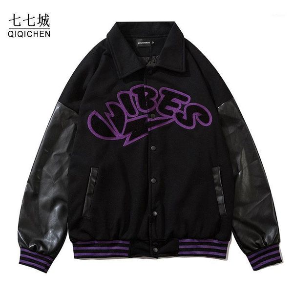 

men's jackets baseball jacket men harajuku furry letter embroidery bomber pu leather patchwork street college varsity coats unisex, Black;brown