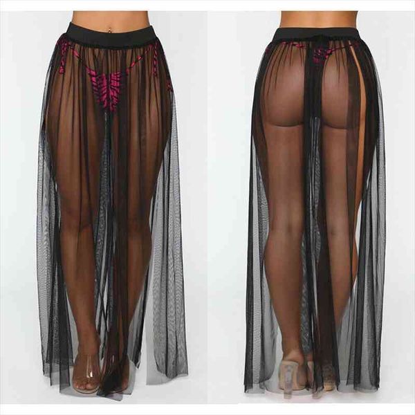 

women beach mesh sheer skirts swim wear bikini cover up wrap long sarong pareo see through ladies clothes holiday fashion, Black