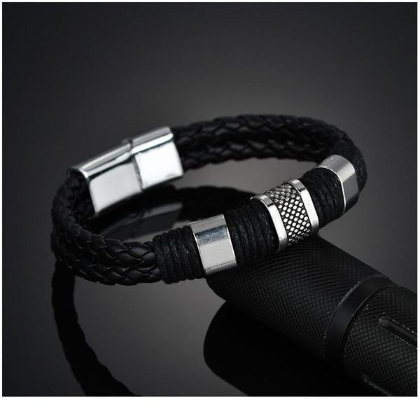 

new arrival men pu leather 1pc punk boys unique zinc alloy weave knit brown bracel jllqgm
