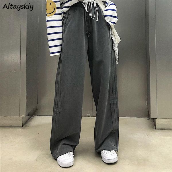 

casual pants women high street pockets spring wide leg trousers ulzzang baggy daily solid students bf oversized all-match, Black;white