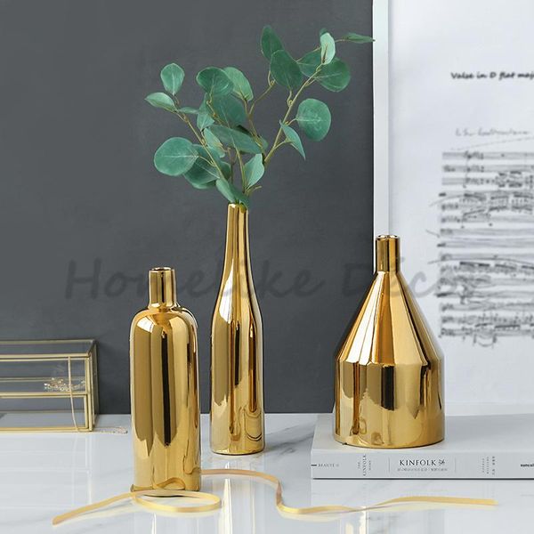 

vases 1pc modern golden plated flower vase ceramic pot electroplating floral centerpiece accessories decor home decoration