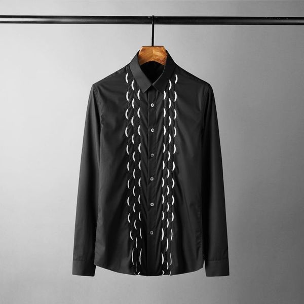 

men's casual shirts 100% cotton mens luxury embroidery long sleeve black dress fashion slim fit solid color man, White;black