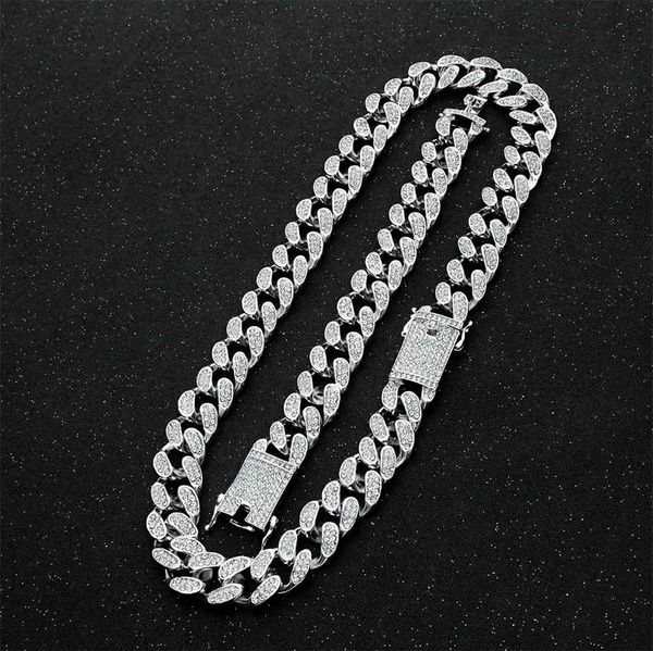 

2cm men hip hop iced out chains gold silver color iced out crystal rhinestones clasp miami cuban link chain necklaces bracelet x0509, Black