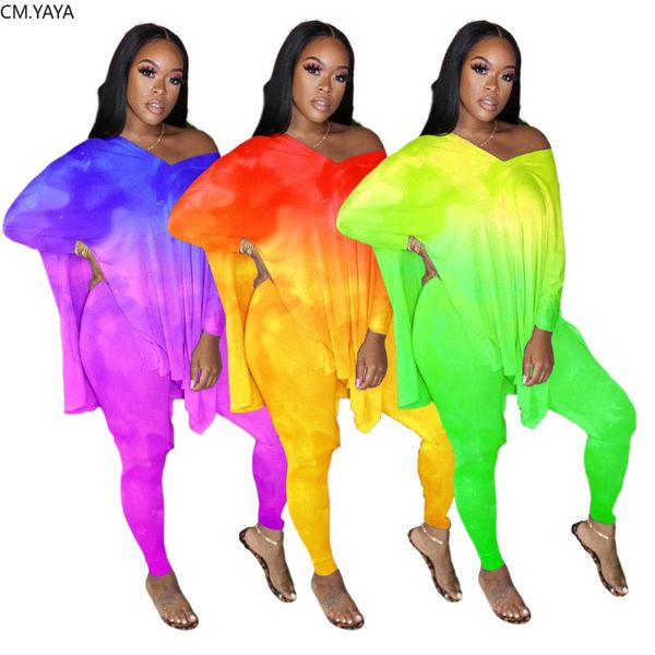 

women's tracksuits cm.yaya gradient tie dye print women set two pieces tracksuit long sleeve tee jogger sweatpant suit outfit matching, Gray