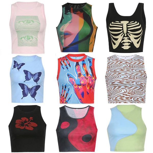 

women's tanks & camis brown black corset baby tee crop mall goth aesthetic y2k tank summer women accessories vintage blouse cyber b, White