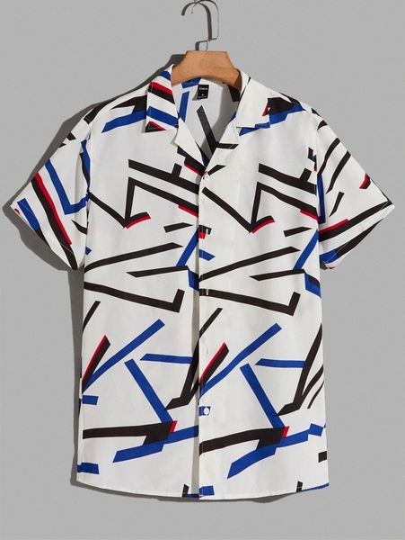 

men geo print shirt v16n#, White;black