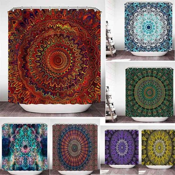 Bohemia Mandala Chuveiro cortina impermeável espessa frágil banheiro cortinas decoração de casa com 12 ganchos 210915