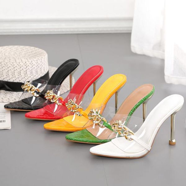 

slippers 2021 women high heels flip flops shoes fashion metal slides ladies summer casual thin female, Black