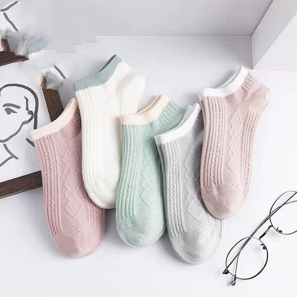 

socks & hosiery women solid color breathable summer 5pairs lot cotton female casual boat heart invisiable funny girl ankle sock set maiden, Black;white