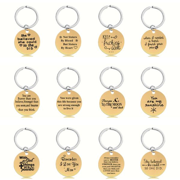 

letter pendant keychain gold color simple keyrings fashion jewelry key chains for men women round ornament holiday gift dhl, Silver