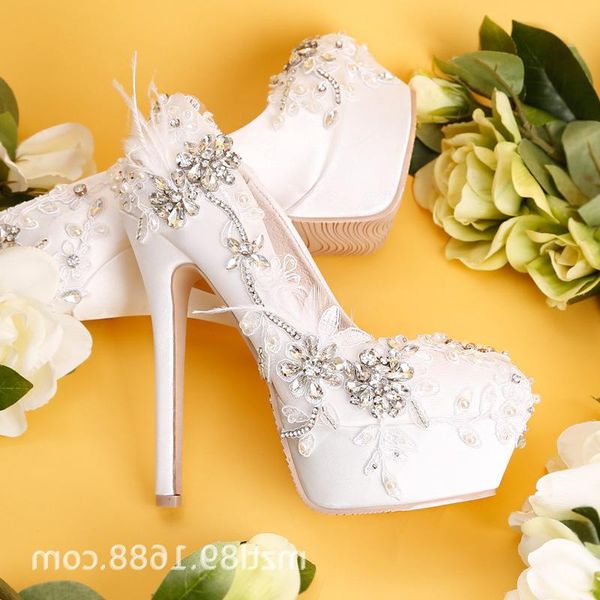 

dress shoes white diamond round head high heels wedding shallow mouth thin heel 14cm crystal chain super, Black