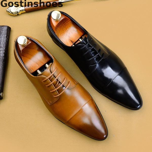 

dress shoes formal derby black brown genuine cow leather men business wedding party office lace-up pointed