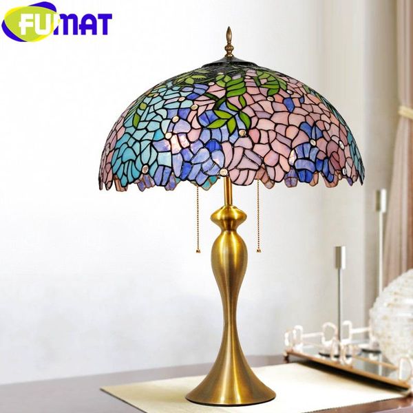 

fumat tiffany style wisteria table lamp stained glass desk light blue multicolor shade classical gold alloy frame art home decor