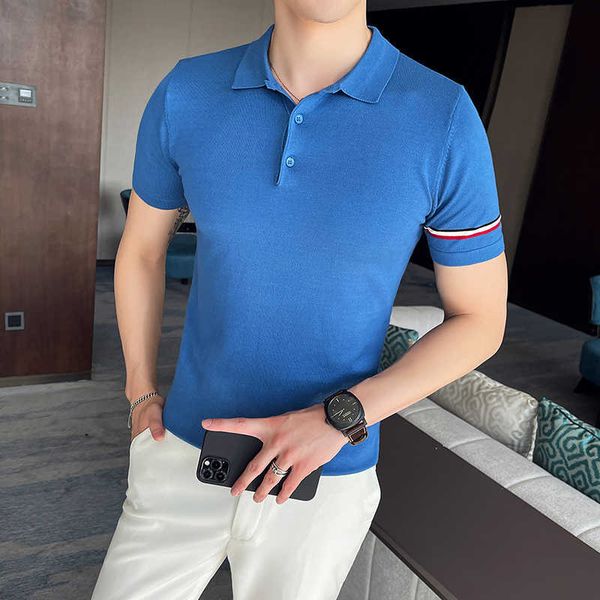 

casual polo shirts men short sleeve shirts gentleman business social polo shirts solid color lapel tee male clothing 210527, White;black