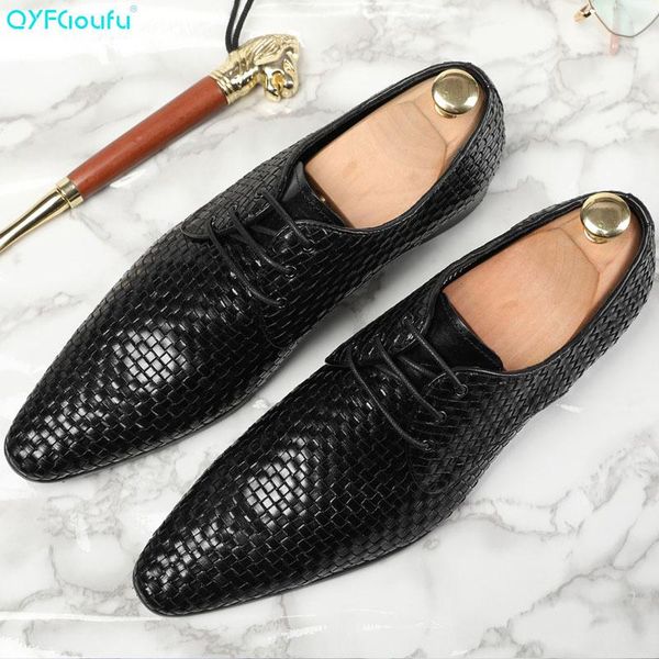 

dress shoes qyfcioufu weaving mens fashion pointed toe lace up men's business casual luxury genuine leather office, Black