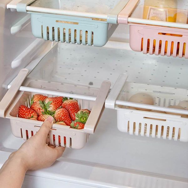 

hanging baskets 1pcs 4color drawer style kitchen storage box pp refrigerator fresh pull-out spacer layer multi-purpose