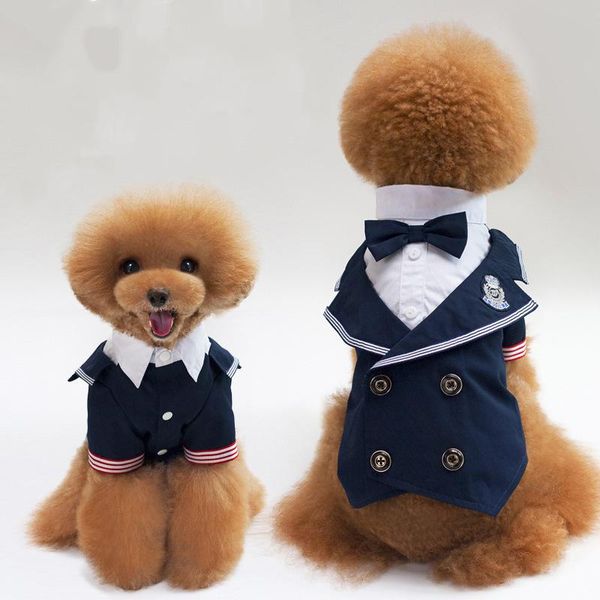 

dog apparel casual styles clothing comfortable breathable fashion formal navy suit pet bow tie dress shirt bichon small