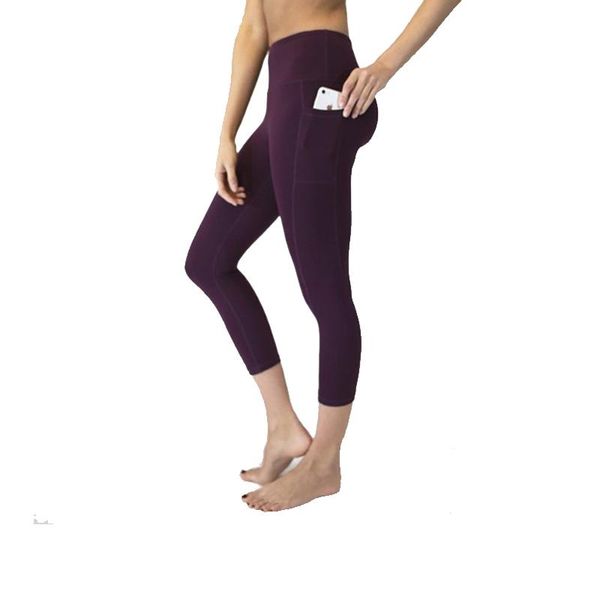 

women's leggings toivotuksia phone pocket brushed capri legging high waist casual fitness clothing, Black