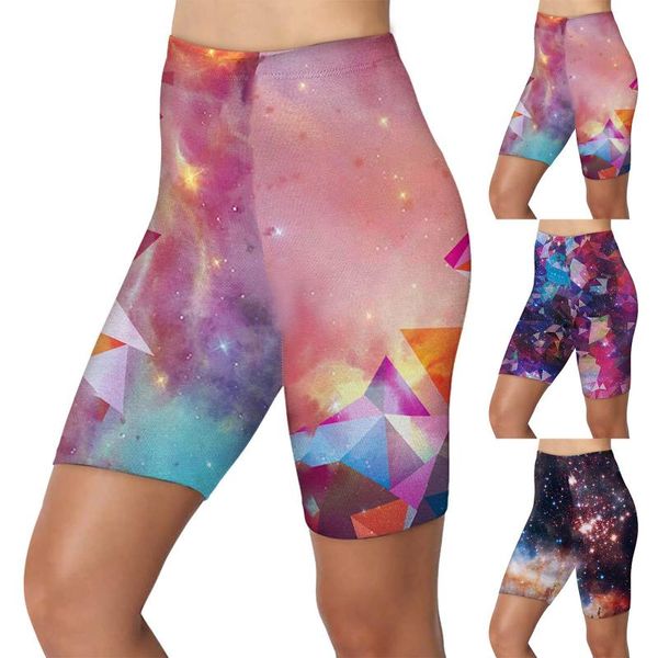 

summer shorts fashion sports tie-dye print digital five points yoga fitness tight shorts femal sport women pants #bl3, White;red