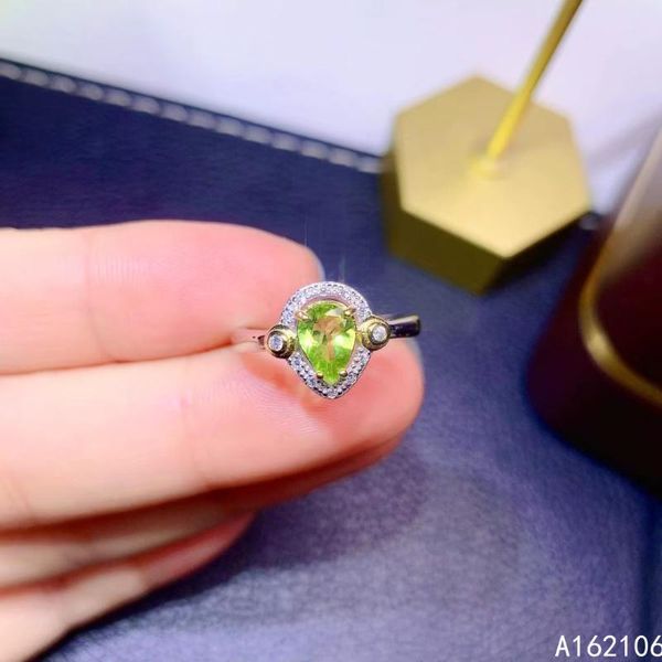 

cluster rings 925 pure silver chinese style natural peridot women's luxury fashion water drop adjustable gem ring fine jewelry support, Golden;silver