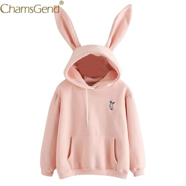 Kostenloser Versand Hoodies Kaninchen Ohr sudadera kawaii Sweatshirt Frauen Winter Warme Rosa Hoodies Sweatshirts Mit Fronttasche 80816 201028