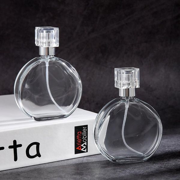 

storage bottles & jars 50ml transparent flat round glass spray perfume empty bottle