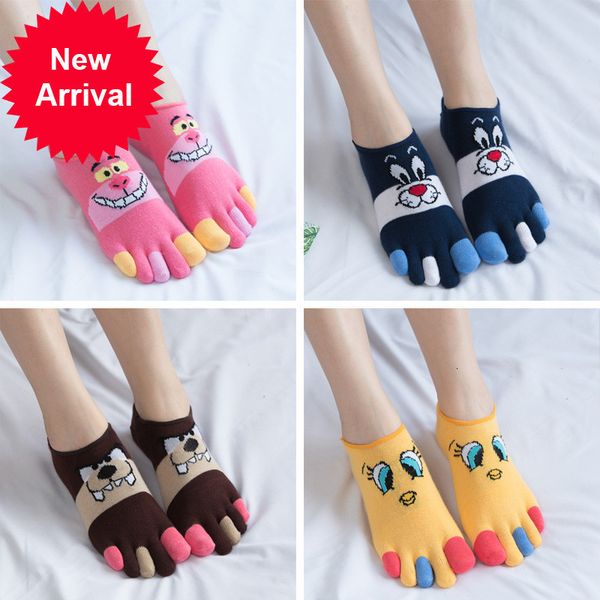 

4 pairs women five finger cotton cartoon invisible lovely boat socks split toea6nk, Black;white