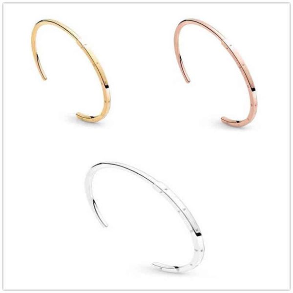 Autêntica 925 pulseira de prata esterlina rosa panela de ouro assinatura I-D Bangle Fit mulheres Chead DIY Moda Jóias