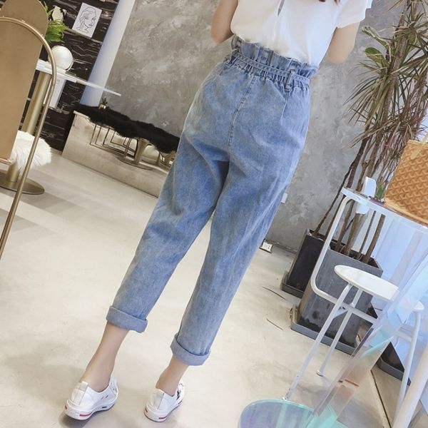 

women's jeans high waist lace up to the ankle length women's preppy waistline woman boyfriend hare jeans street leg wl7p, Blue
