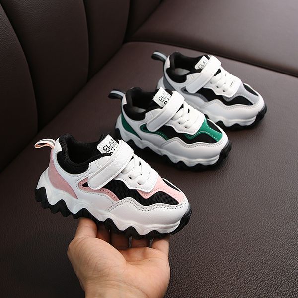 

spring new childrens sports shoes girls non-slip wave bottom fashion boys travel shoes little children's shoes mesh 210308, Black