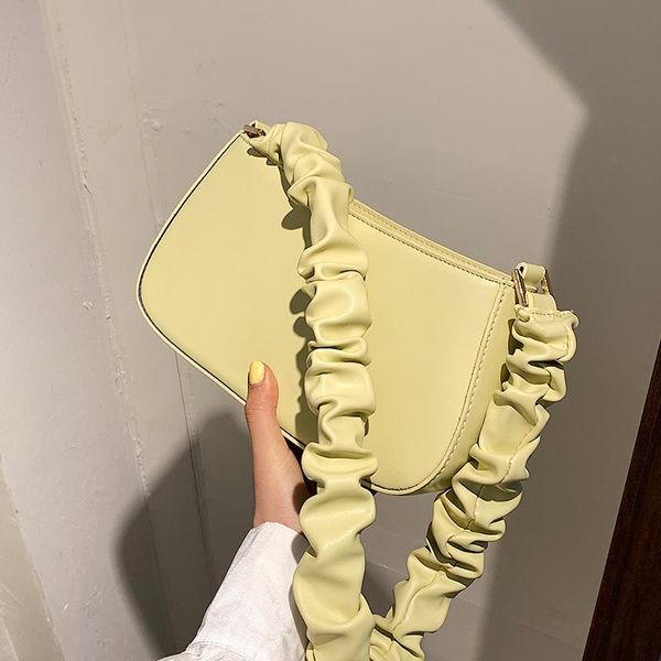 

evening bags pleated shoulder strap design small solid color pu leather for women 2021 simple travel handbags and purses