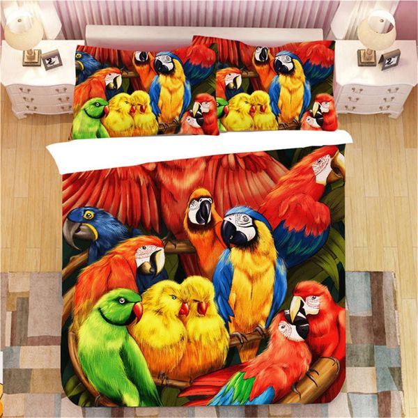

colorful parrots on tree branch jungle theme watercolor painting decorative duvet cover 2/3 piece bedding set with pillowcase