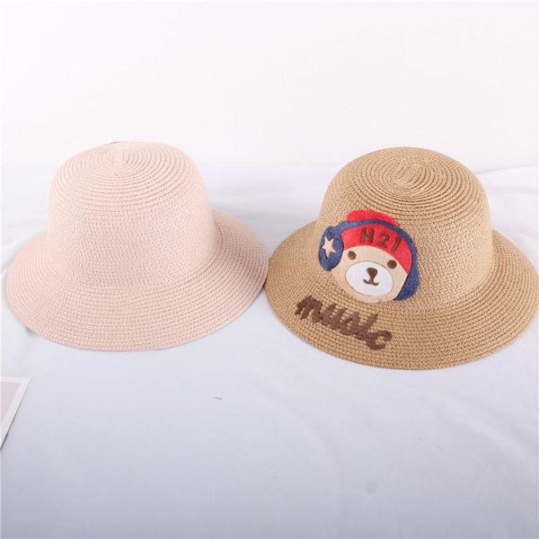 

wide brim hats spring and summer men women baby cartoon straw children cute sunscreen beach outdoor cooler, Blue;gray