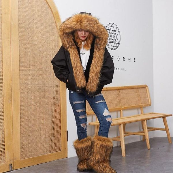 

boots winter ladies warm faux fur ankle women furry shoes girl's plush fluffy non-slip fashion luxury snow boot, Black