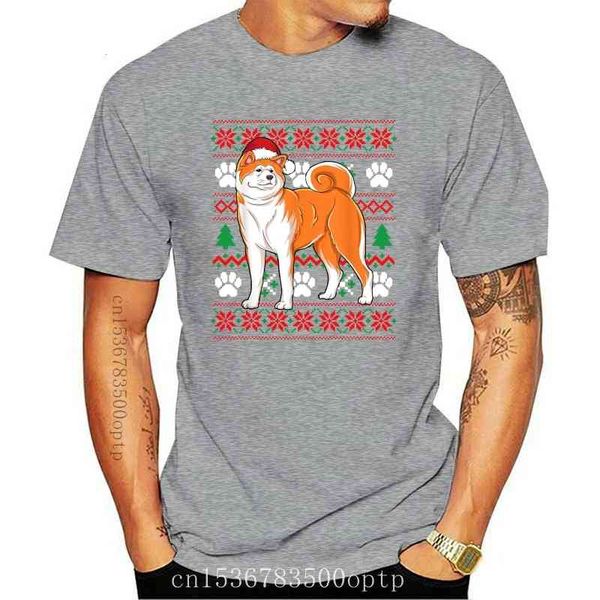 

new gift t-shirt-men's t-shirt-black t shirt akita santa hat funny ugly christmas, Black;white